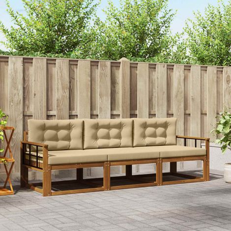 Outdoor-Sofagarnitur mit Kissen 3 pcs Natur und Beige (1/5)