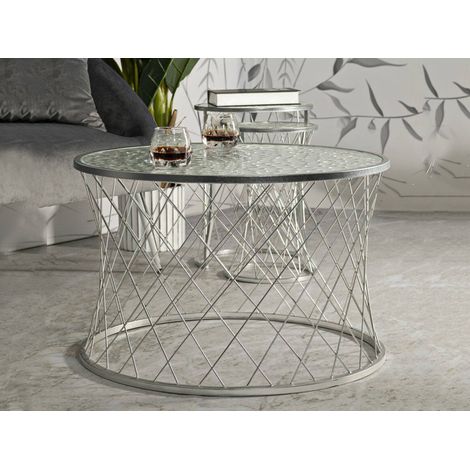 Dmora - Set mit 4 Wohnzimmertischen Ibar, Niedriger Wohnzimmertisch, Kaffeeregal, Couchtisch für Sofa, 70x70 h55 cm, Silber (1/5)