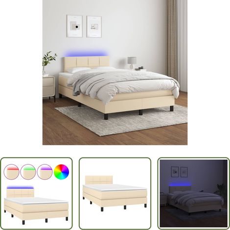 vidaXL LED-Streifen - Boxspringbett mit Matratze & LED Creme 120x200 cm Stoff (1/5)