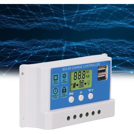 Régulateur de batterie solaire double USB PWM blanc, contrôleur de charge solaire, adaptatif 12/24V 30A. (1/5)