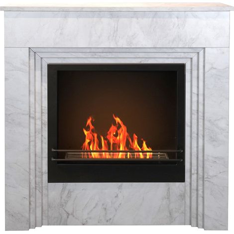 Camino a bioetanolo da terra BELLINI in legno effetto Marmo Bianco Made in Italy L96 x P35 x H96