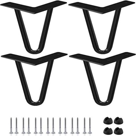 Pieds en épingle à Cheveux, 4 pièces Heavy Duty Métal Pieds de Meubles avec Protecteurs de Sol en Caoutchouc et Vis pour La Maison DIY Projets TV Stand Canapé Cabinet - Noir (1/5)