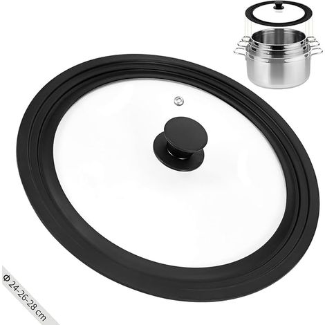 Zocipro Universel Couvercle Poele Ø 24/26/28 cm, Couvercle Casserole en Verre pour Poêles et Casseroles, Couvercle de Poêle avec Bord en Silicone et Trou Vapeur, pour Casseroles et Poêles