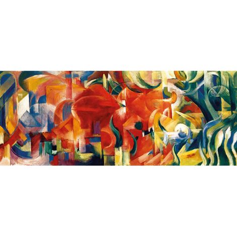 Tableau mutlicolore abstrait couloir | Tableau sur toile original bleu, vert, rouge et jaune | Tableau géométrique pour salon 1,0 x 0,4 m (1/2)