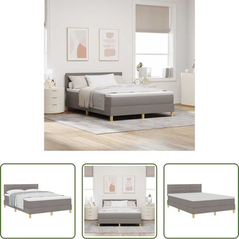 vidaXL Lit Ă ressorts - Lit Ă ressorts avec matelas Taupe 140 x 200 cm tissu (1/5)