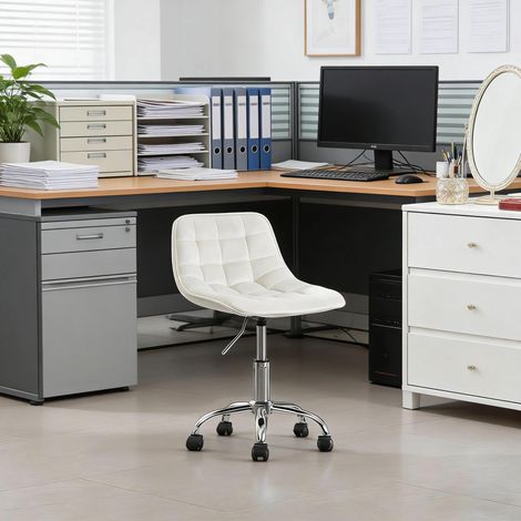 Chaise de bureau 43x50x60-67.5 cm blanc crème en velours et métal, pivotante réglable à roulettes (1/5)