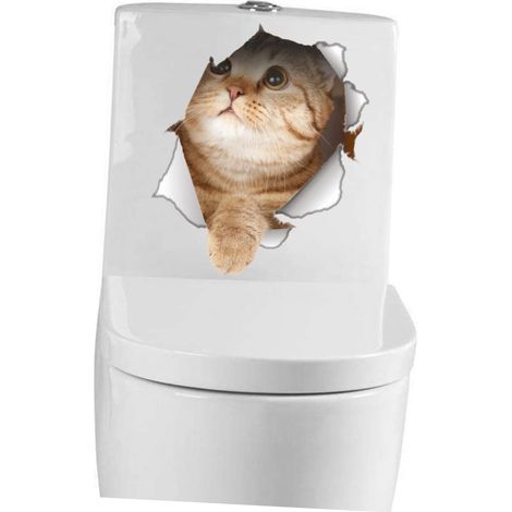 Stickers Toilette Chat Amovibles Pvc Pour Décoration Murale Autocollants Adhésifs Pour Wc Et Autres Lisses Type