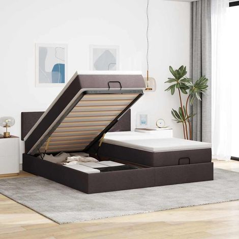 Estructura cama otomana colchones tela marrón oscuro 200x200cm vidaXL (1/5)