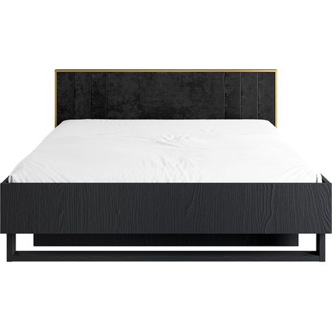 Bett MONDO – 180x200 cm – Strukturschwarz und Gold – Design-Metallfüße – Ohne Lattenrost