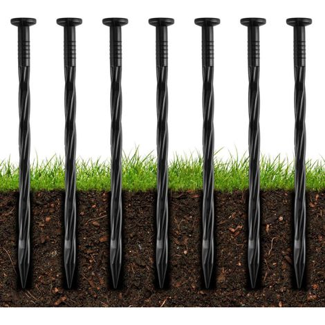 Lot de 20 piquets d'ancrage en plastique noir 20 cm – Pour bordures de jardin – Tête 20 mm - Couleur noire (1/5)