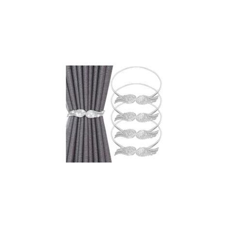 (Plata) Juego de 4 alzapaños sencillos para cortinas, ajustables con cordón de resorte metálico para el hogar, dormitorio, sala de estar y oficina - Crezuo (1/4)