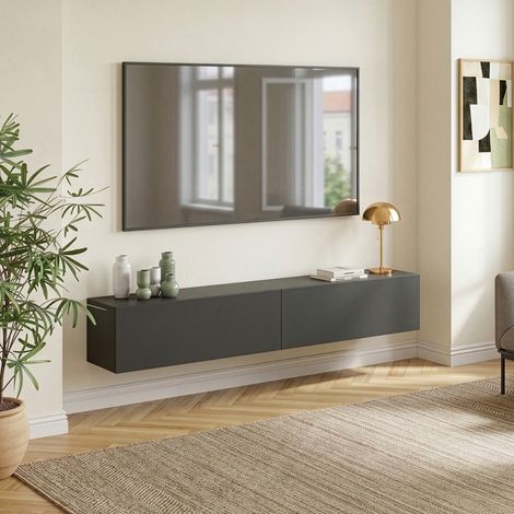 Mobile Pensile Evaton Porta TV da Parete 180 x 32 x 30 cm - Grigio Scuro Opaco [en.casa]