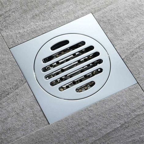 griglia di scarico per doccia anti-capelli, 100x100 mm, in acciaio inox, forma quadrata con finitura cromata, per bagno e cucina. (1/4)