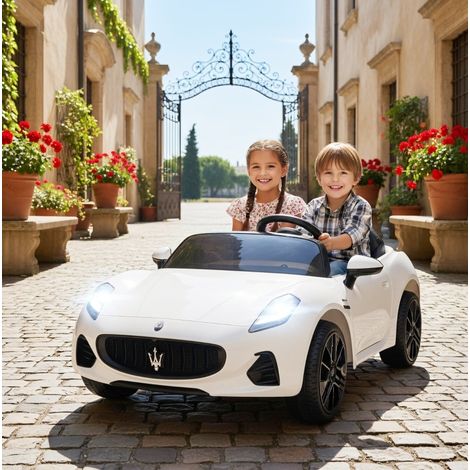 Auto elettrica per bambini a 2 posti 12 V con telecomando, LED, musica, bianca HAVRYA (1/3)