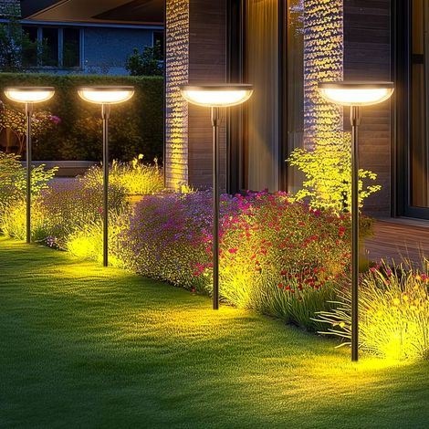 4 Lot de Lampes Solaires de Jardin, 40LM Lumière Solaire Extérieure, Jusqu'à 14H, 78,74cm de Hauteur, Lampes Solaires de Chemin Extérieur IPX5, Allumage/Extinction Automatique pour Jardin, Terrasse, A (1/5)