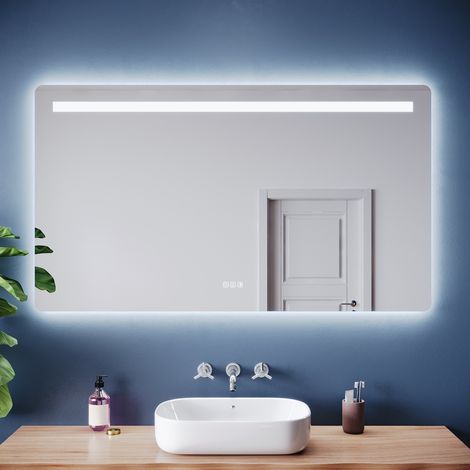 SIRHONA Miroir lumineux de salle de bain - Lampe double avec miroir antibuée intelligent, 3 températures de couleur, loupe et prise de courant incluses, 120 x 70 cm