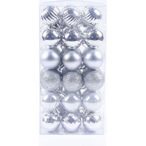 Christmas Ball Decor - Plastic - 4 Cm - Silver - 36 Pcs (1/5)
