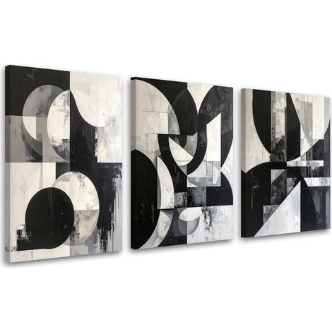 Tableaux sur toile lot  Abstraction noire : cercles et formes 3 x 20x30