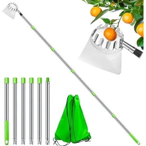 Cueille-fruits télescopique de 2,4 m avec sac (Ø 16 cm) - Outils agricoles - Accessoires de jardin pour la récolte (1/5)