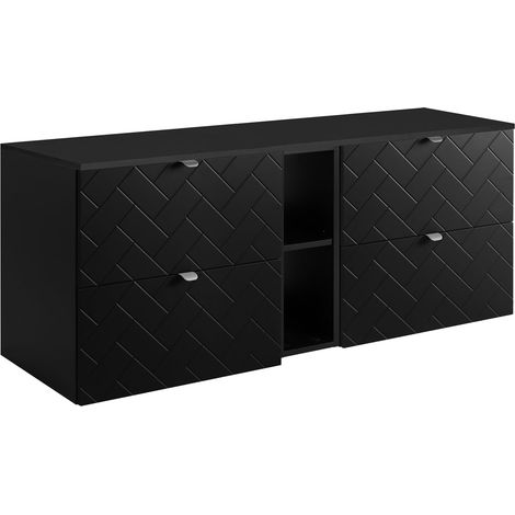 Mobile da bagno, Nero Opaco, 140 x 57 x 46 cm, Maniglie Argento (1/3)