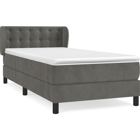 Lit simple Lit adulte Sommier à lattes de lit et matelas Gris foncé 90x200 cm Velours