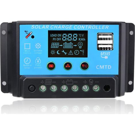 20A Contrôleur de charge Régulateur Panneau solaire Affichage LED 12-24V, Régulateur Batterie Panneau solaire Protection Sûre (1/5)