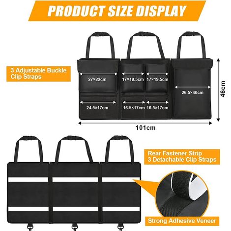 Organizador de maletero de coche, gran capacidad desmontable, bolsa de almacenamiento plegable multiusos con 7 bolsillos, correa ajustable para SUV, etc. (1/4)