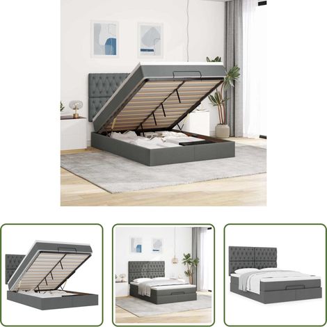 Matratze -  Ottoman-Bett mit Matratze Dunkelgrau 140x200 cm Stoff (1/5)