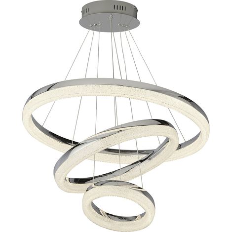 Searchlight Circle Sospensione LED a 3 anelli da soffitto, cromo, ghiaccio tritato 4000K (1/4)