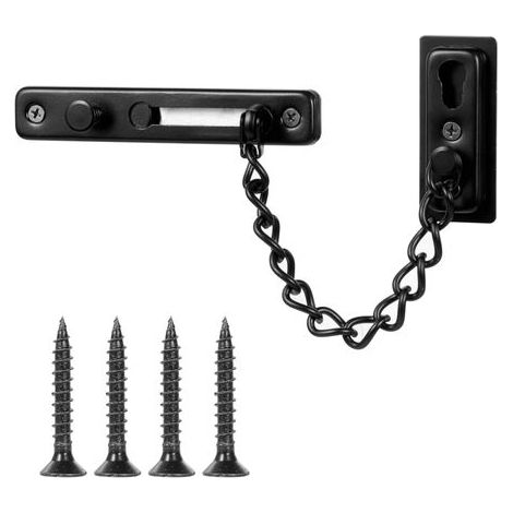(Noir) Chaîne de sécurité Chaîne de Porte en Acier Inoxydable Chaînes de Porte de Sécurité avec Vis et Colle à Clous pour Portes et Fenêtres pour Appartements, Hôtels et Maisons (1/5)