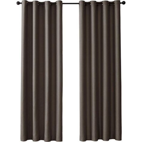 Rideau Occultant Thermique à Oeillets 1 Pièce 132x160cm - Décoration Fenêtre Isolante pour Salon et Chambre Couleur Café