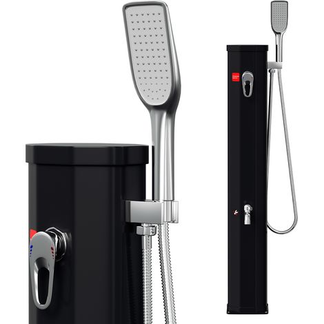 TolleTour Douche solaire 20 L avec demi-colonne, housse de protection, bouchon de vidange et douchette à main - Noir (douche de jardin, douche de piscine, camping)