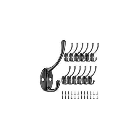 A (Noir)12 pièces Crochet Mural, Crochet Porte Manteau avec Vis, Vintage en Métal Double Patères Porte Manteaux,Léger et Pratique Coat Hooks, pour Chambre, Armoire, Salle de Bain