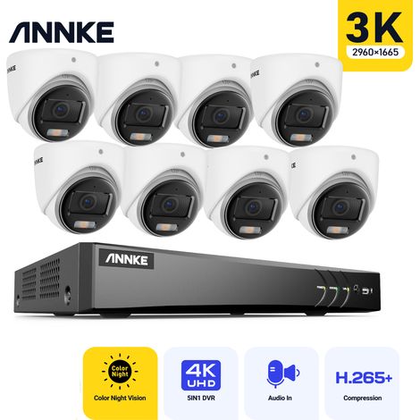 ANNKE 5MP Kit Caméras de Vidéosurveillance Tourelle Extérieures Filaires,8CH 3K H.265+DVR et 8 Caméras 5MP,Vision Nocturne Couleur,Accès à Distance,Sans HDD (1/5)