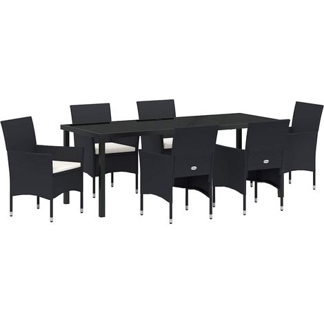 Maison Exclusive - Set da Pranzo per Giardino con cuscino 7 pcs Nero polyrattan