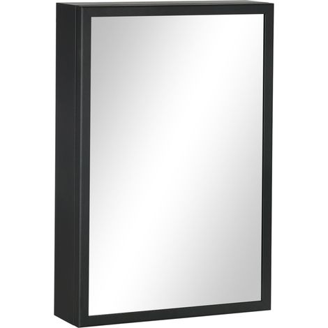 Armadietto bagno con specchio a 3 ripiani in acciaio nero 40 x 12 x 60 cm (1/5)