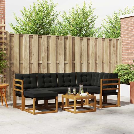 Outdoor-Sofagarnitur mit Kissen 7 pcs Natürlich und Schwarz