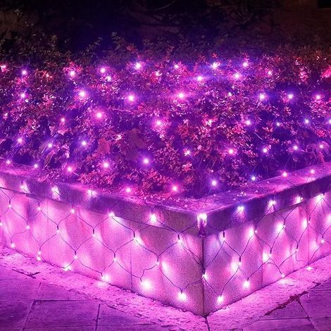 GENERIC-Guirlande Lumineuses Filet,192 LED Filet Lumineux 3M X 2M 8 Modes énergie étanche,Dimmable pour Chambre Noël Mariage Soirée Maison Jardin,Rose (1/4)