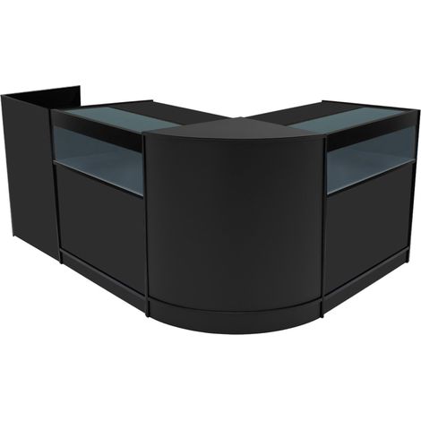 Comptoirs de Vente en MDF Noir à LED Blancs Ensemble Luna CM60 TB60 B900 3 Unités de Rangement Étagères Internes Portes Coulissantes Verouillables Réception Bureau Vêtements [Clés INCLUS] (1/5)