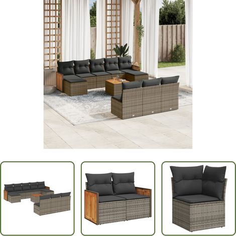 vidaXL Gartensessel - 11-tlg. Garten-Sofagarnitur mit Kissen Grau Poly Rattan (1/5)