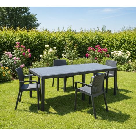 Set Salotto da Esterno - 4 Posti un Tavolino, Nero Antracite, -, Galagonano
