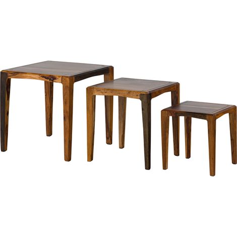 Beistelltisch 3er-Set Sheesham 50x50 / 40x40 / 31,5 x34 dunkelbraun lackiert ANCONA 251
