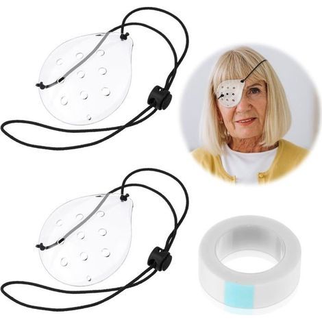 Set mit 4 belüfteten, transparenten Augenklappen aus Kunststoff mit verstellbarem Band – mit Klebeband, Augenschutz (1/4)