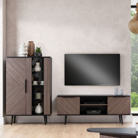 Wohnwand graphit mit braun PRETORIA-132 in Holzoptik 2-teilig (1/5)