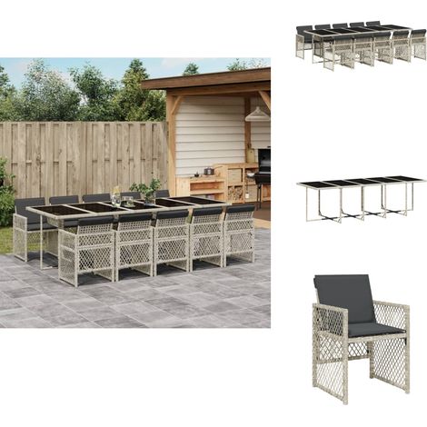 11-tlg. Garten-Essgruppe mit Kissen Hellgrau Poly Rattan - Gartengestell - Gartenmöbel Set - Outdoor Möbel - Terrassenmöbel - Esstisch (1/5)