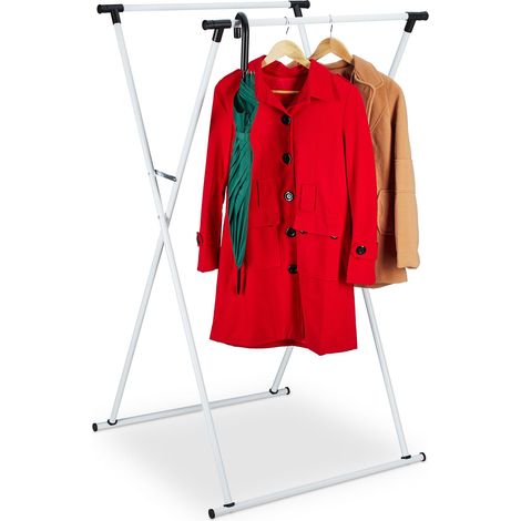 Relaxdays Extendable Clothes Stand, Coat Rack, HxWxD: 139 x 135 x 95 cm, 2 Rails, Hallway, Folding Valet, Metal, White (1/5)