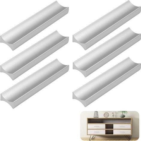 6 Pièces Poignée Meuble Cuisine, Poignet De Porte Cuisine, Aluminium de Poignee Meuble, Pour Tiroirs, Armoires, Meubles, Centre de Trou 64mm (1/5)