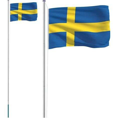 Le drapeau suédois et un mât en aluminium de 6,08 mètres. (1/5)