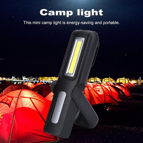 Baladeuse COB LED Lumière USB Rechargeable COB Lampe De Travail De Poche Multifonction Avec Crochet Suspendu - Supports Magnétiques - Noir (1/5)