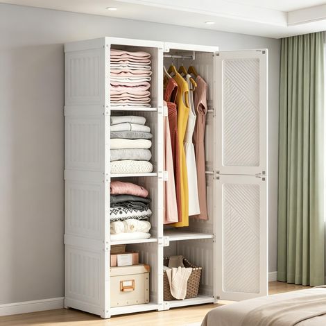 Armario plegable blanco – Amplio espacio para colgar ropa – No requiere montaje – Diseño modular – Material PP – Estilo moderno (1/5)